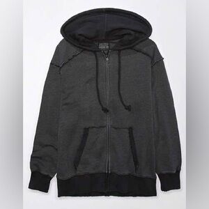 AMERICAN EAGLE Oversized Full Zip Hoodie - XS - Washed Black